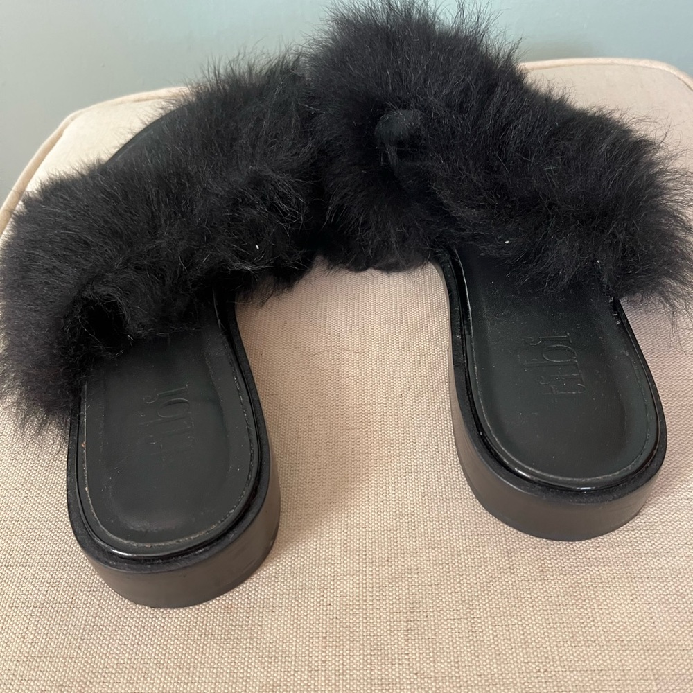 Tibi Black Furry Women's Slides. Size 39 - Picture 2 of 6
